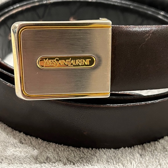 Vintage yves saint Laurent brown/black leather belt reversible size 38 - Picture 2 of 7